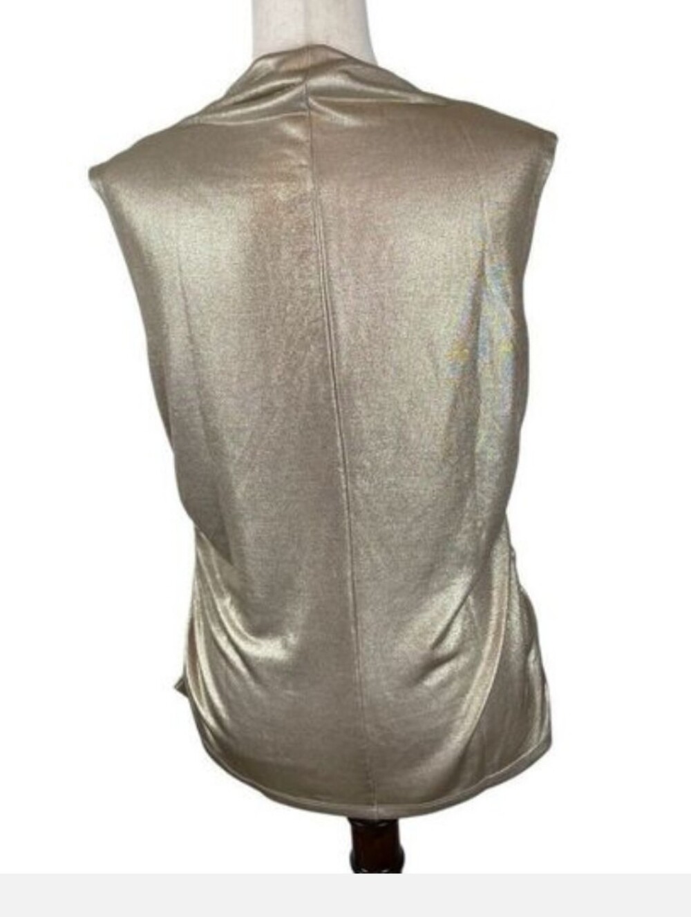 Rebecca Minkoff Shimmery Gold Mock Neck Top With Ruching - Picture 6 of 11